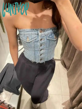 Lunivop Blue Backless Denim Corset Crop Women Off Shoulder Sleeveless Bustier Tops Lady Sexy